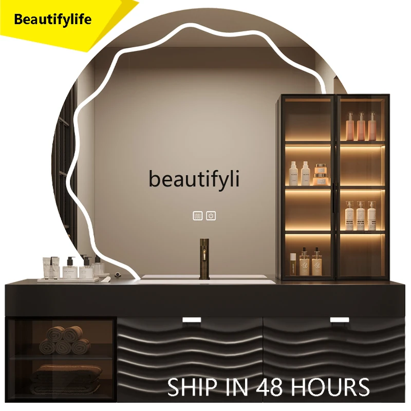 

Light luxury oak bathroom cabinet combination rock slab integrated basin hand washbasin washbasin AA