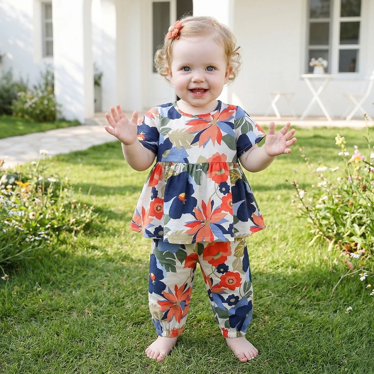 Floral Cotton Princess Summer Children Sets 2Pcs Baby Girls Clothing Sets