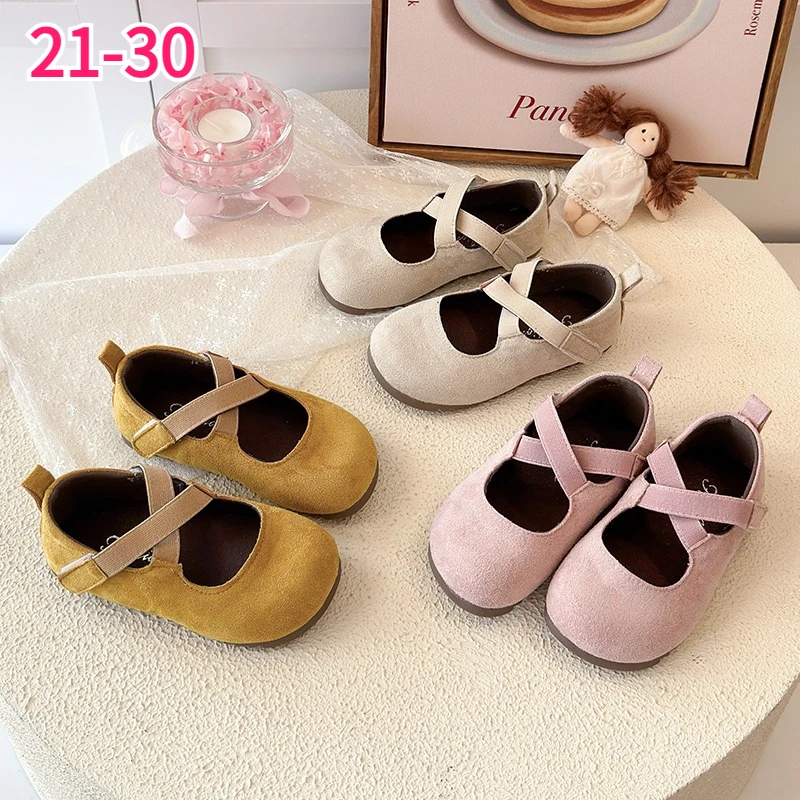 Girls Mary Jane Shoes Faux Suede Cross Strap Anti Slip Soft Sole Kids Flats Ages 0‑8 Toddler Shoes All‑Season Children's Shoes