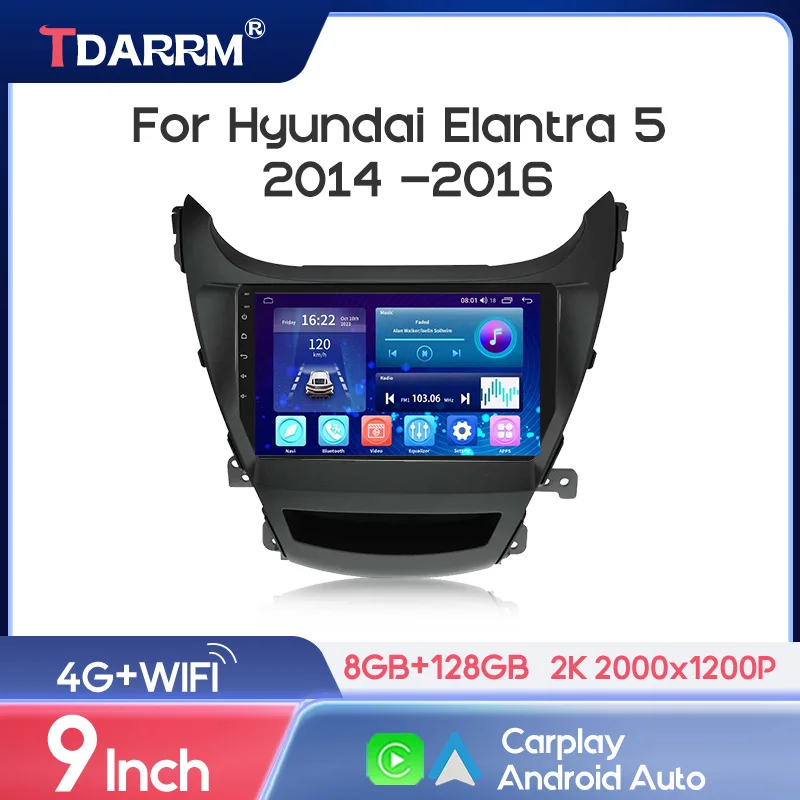 

TDARRM For Hyundai Elantra 5 JK GD MD UD 2014 -2016 LHD Car Radio Multimedia Player GPS Carplay Android Autoradio 2K QLED