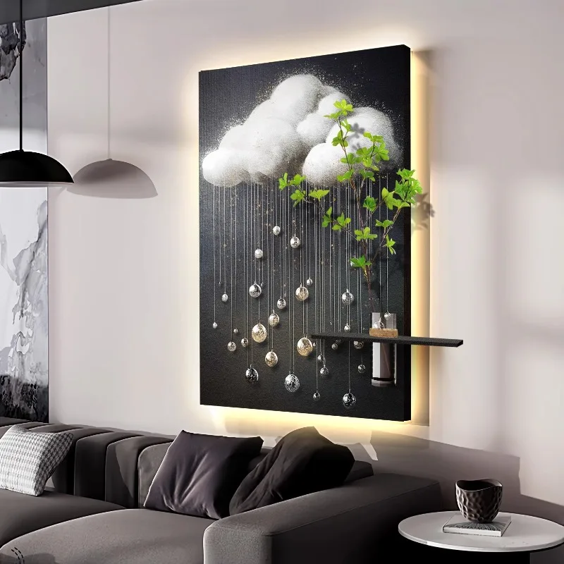 

hydroponics green plants into the home entrance ambient light painting three-dimensional sandstone background wall mural