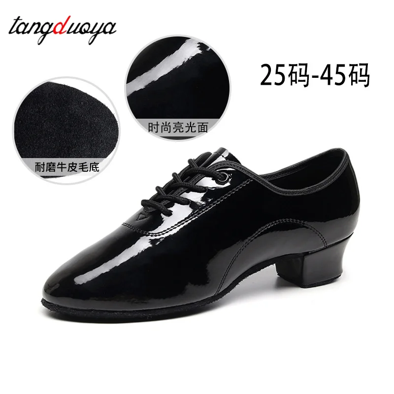 Men Latin Dance Shoes Boys Black soft leather Low Heels Ballroom Dancing Shoes Tango Salsa Rumba Modern Jazz Shoes Trainin