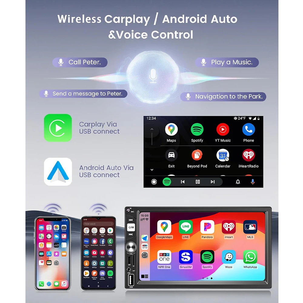 7 Inch Car Radio 2 Din Carplay Android Auto MP5 Player Multimedia Mirror Link Universal Autoradio Double FM ISO USB Bluetooth