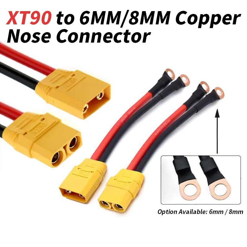 XT90 Connector to 6MM/8MM Copper Nose Cable XT 90 Plug to O Terminal Line 10AWG Aircraft Model Lithium Battery Connection Wire