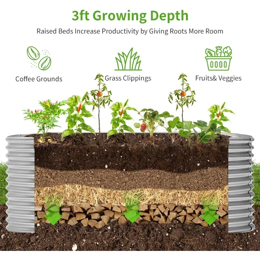 

Land Guard 8x4x3ft Oval Galvanized Raised Garden Beds, Large-Capacity Metal Planter Box Outdoor, Durable Deep Raised Garden Bed