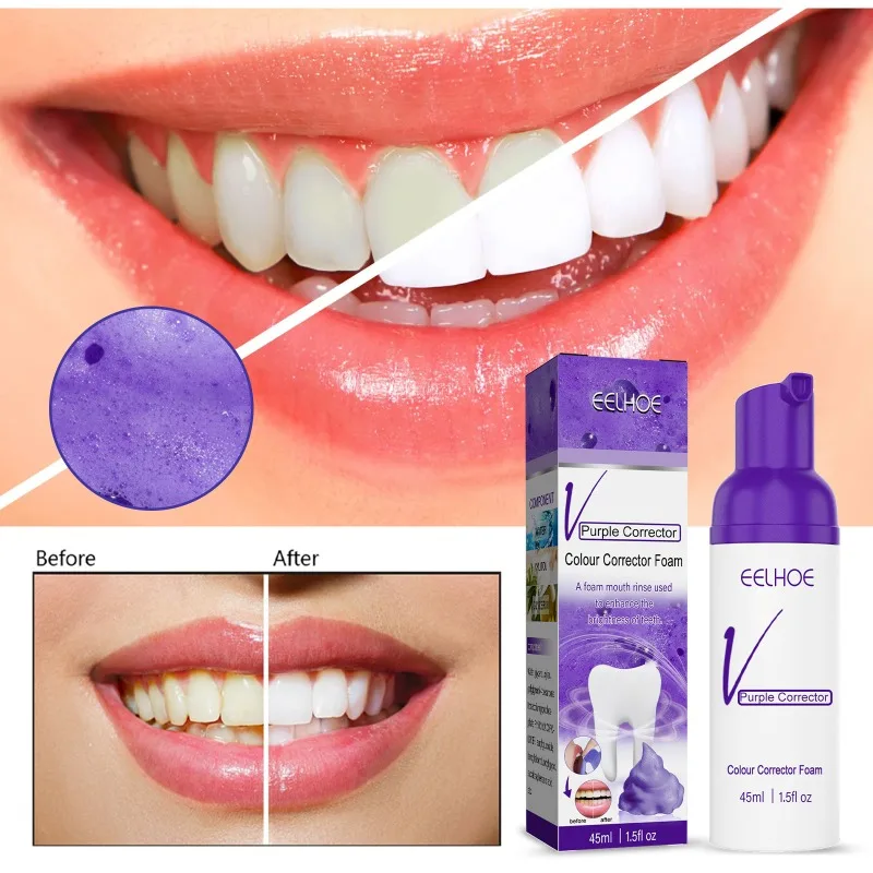 V34 Teeth Whitening Mousse Oral Cleaning Tooth Dental Care Purple Toothpaste Whiten Repair Bleaching Yellow Stain Fresh Breath