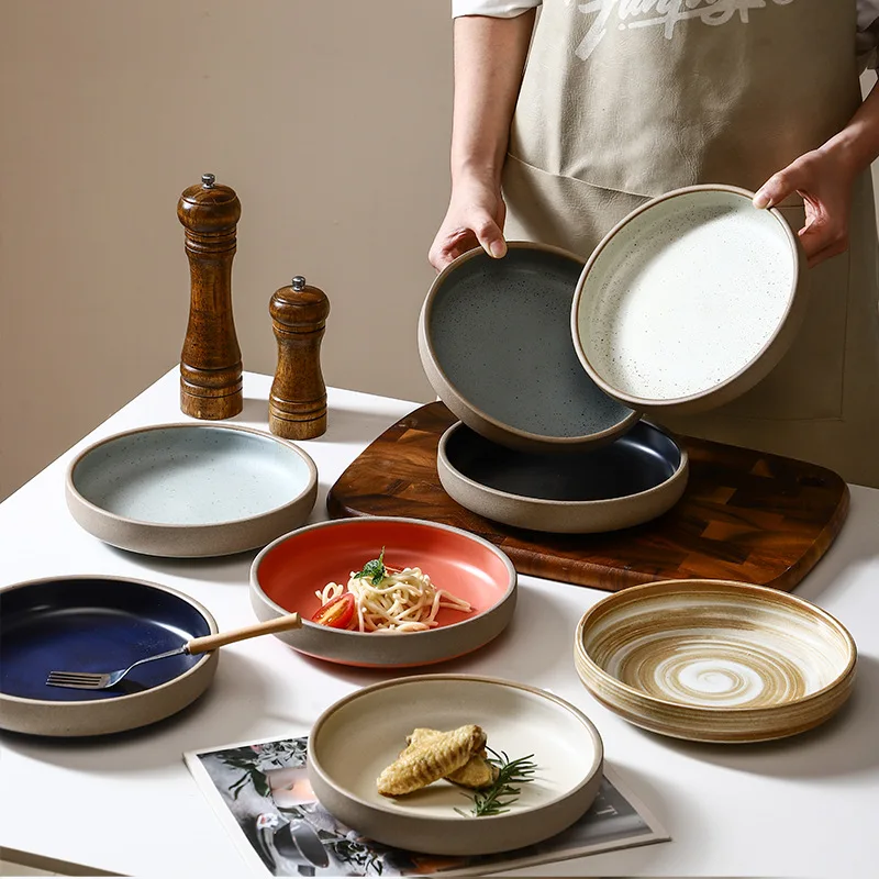 

Coarse pottery simple plate kiln change deep restaurant restaurant soup plate premium Japanese ceramic tableware Nordic dish