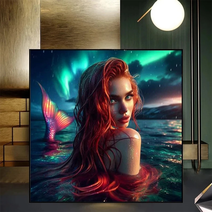 5D Diamond Embroidery Picture Sea View Mermaid Aurora Landscape Diamond Painting Mosaic Cross Stitch Handmade Gift