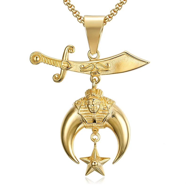 

Masonic Jewelry Stainless Steel Moon Star Face Shriner Pendant Necklace for Men