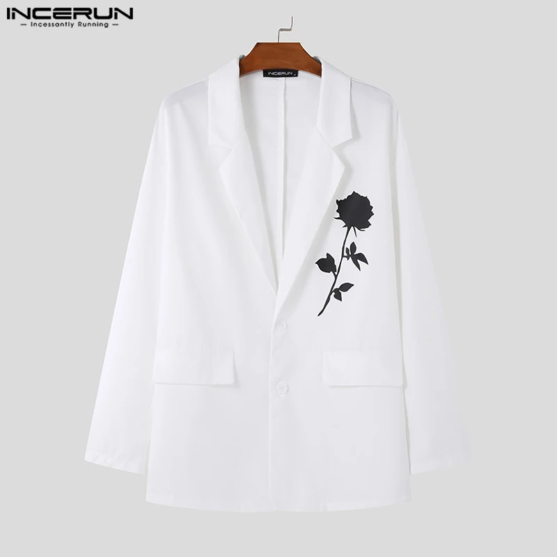 INCERUN 2024 Men\'s Clothing Stylish Rose Printed Suit Coats Casual Clubwear Male All-match Loose Long Sleeved Blazer S-5XL 2024