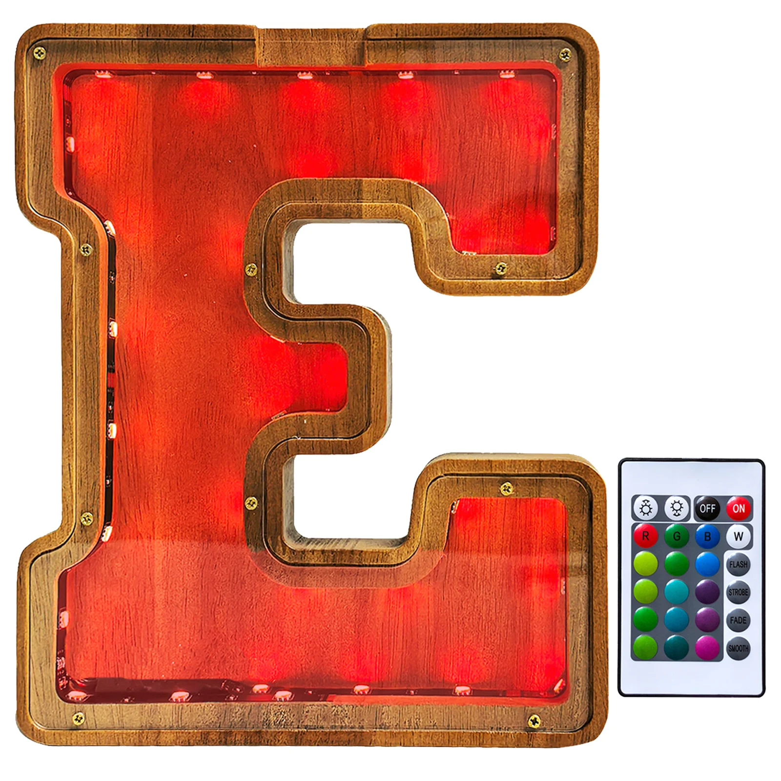 Alcancía con letras de madera con luz LED