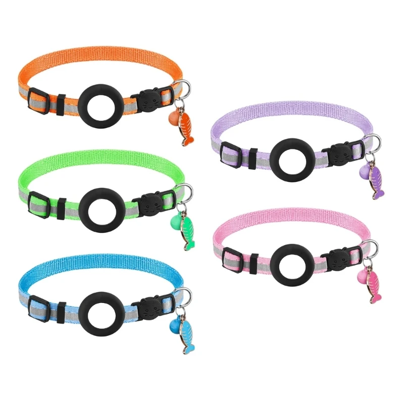 Cats Collar Breakaway Reflective Pet Collar with Tracker-Holder & for Small CatsDogs Puppies Pet Waterproof Collar