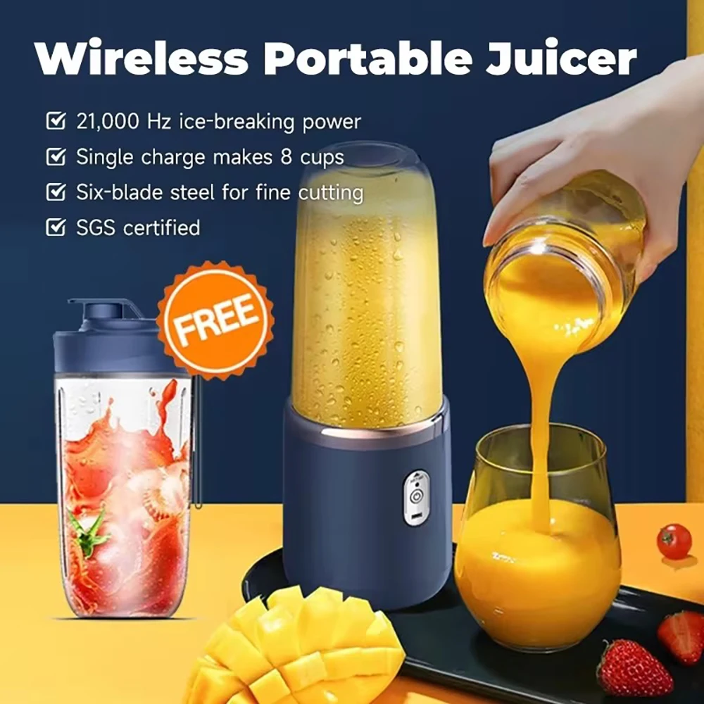 

1pc USB Juicer, Blender with Sports Cup Lid, Multifunctional CordlessPortable Juice Extractor, 6-Blade Fast Juicing,
