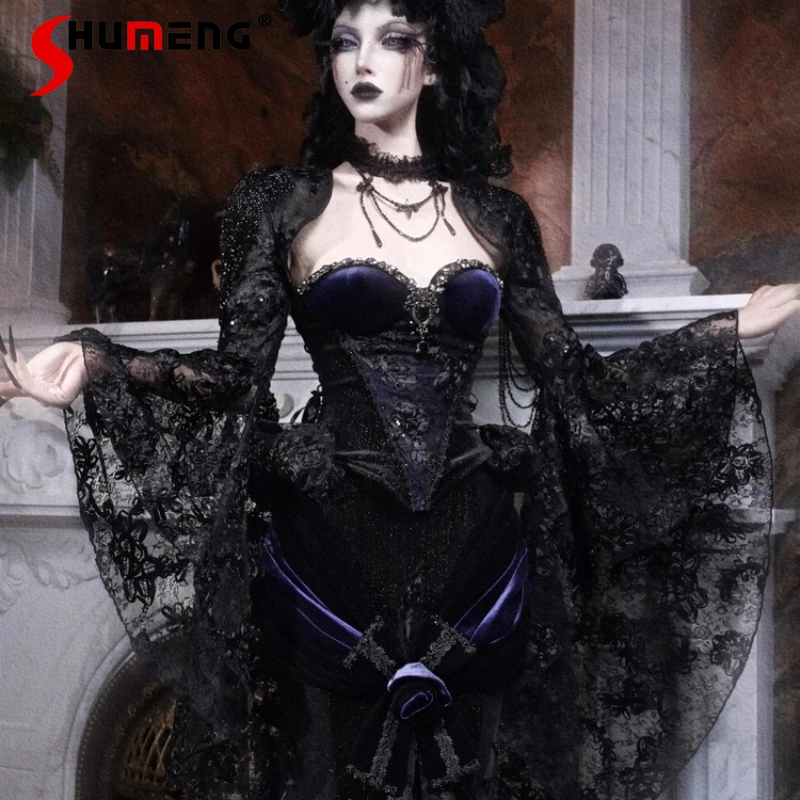 

Japanese Gothic Style Gorgeous Beaded Sleeveless Vest Top Shirt Halloween Clothes Dark Black Cool Y2k Cardigan Blouse For Women