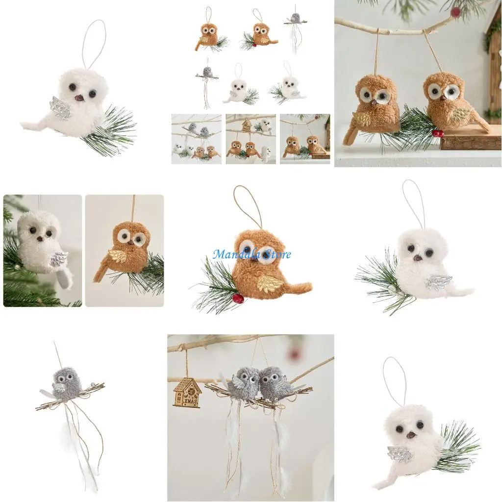 

U2JC Easy To Hanging Christmas Owl Plush Ornament Holiday Homes Decoration For Tree Wall And Gift Exchange