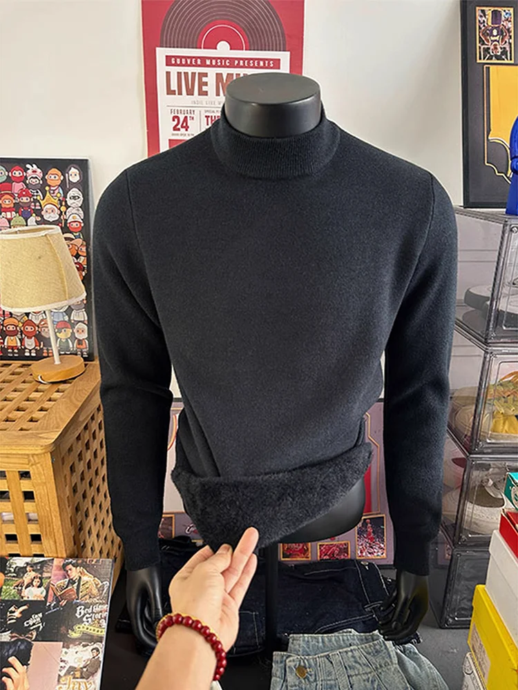 

Мужской вязаный свитер Thiened Fce с высоким воротником, зимний теплый базовый слой, повседневный удобный крой Long Sve