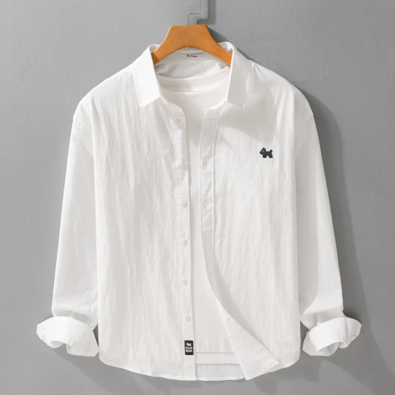 

Premium Feel Embroidered Fresh Long-Sleeve Shirt for Men for 2026 Spring/Autumn Fashionable Artistic Loose-Fitting Workwear Tops