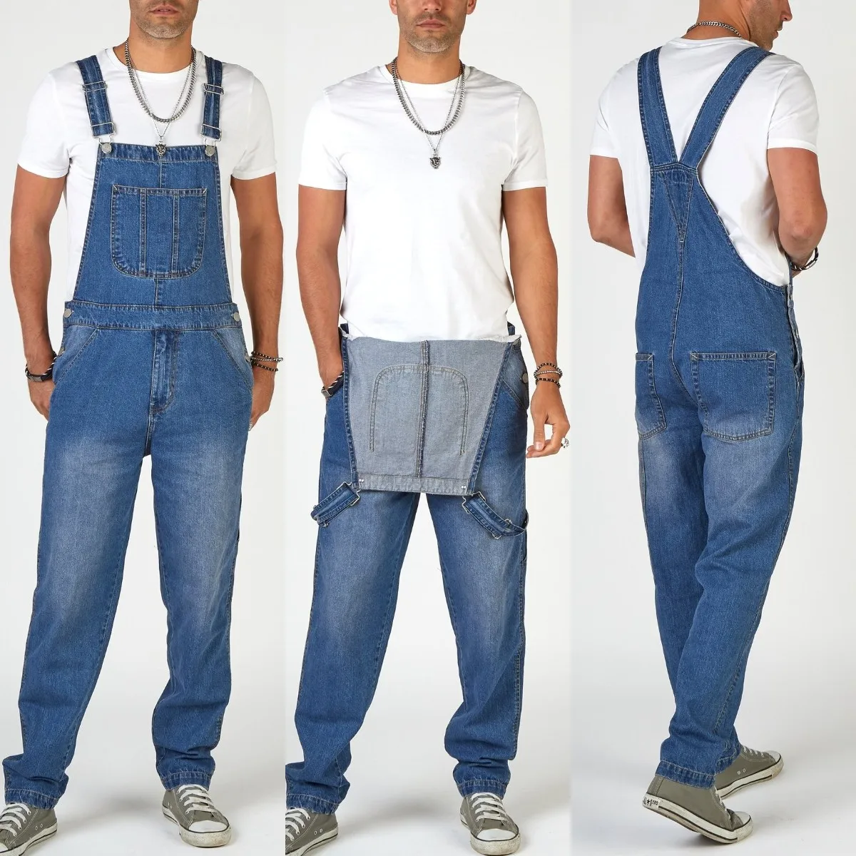 Men Braces Jeans Cargo Pants NEW Denim Overalls Full Length Bibs Solid Color Rompers Casual Jumpsuit
