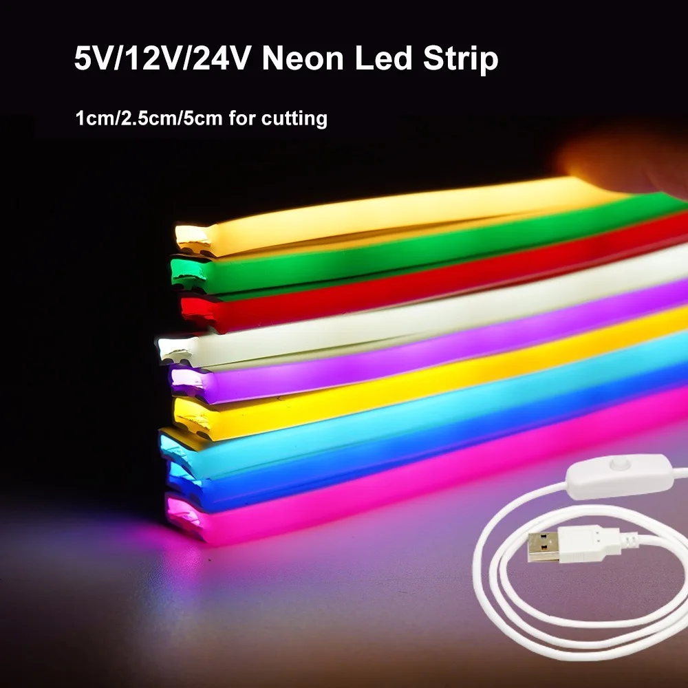 DC5V 6mm Neon LED Strip Light For Lighting DIY Signs and Patterns IP67 Waterproof Outdoor Use Decoration Flexible Neon LED Tape.