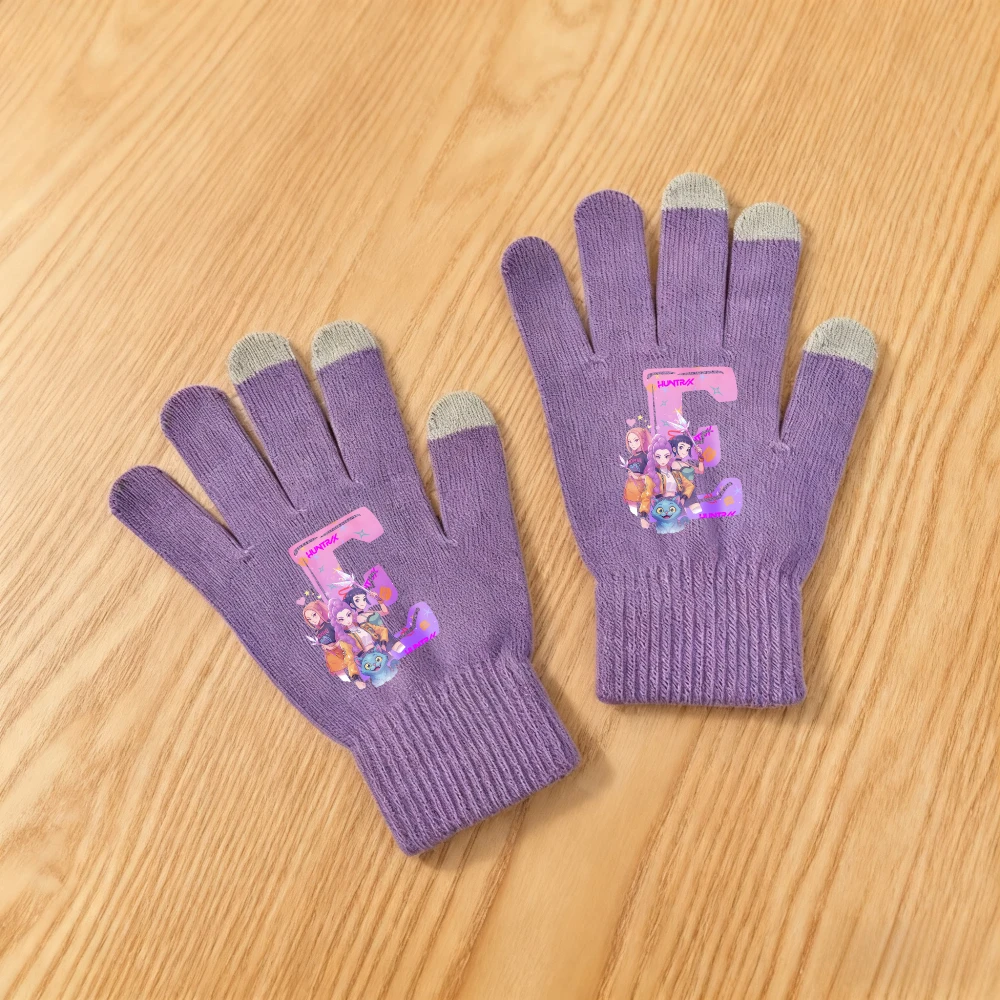 K-Pop شيطان هنتر الفتيات قفازات لطيف الكرتون المطبوعة محبوك قفازات الاطفال الشتاء في الهواء الطلق قفازات دافئة هدايا عيد ميلاد الأطفال #3