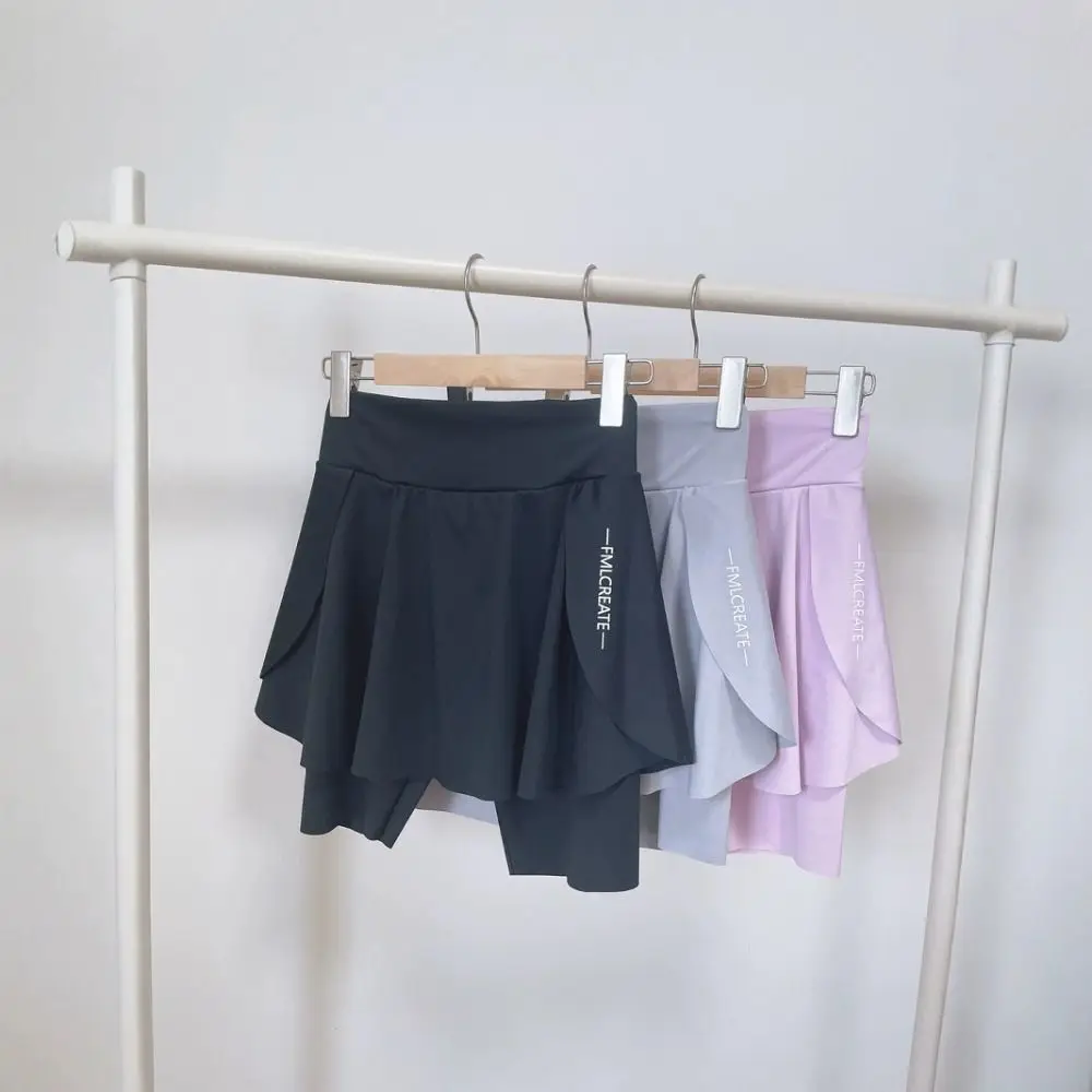 Elastic High Waist Yoga Skorts Built in Pockets Anti-exposure Faux Two-piece Skirt Pants Quick-drying Sport Running Shorts