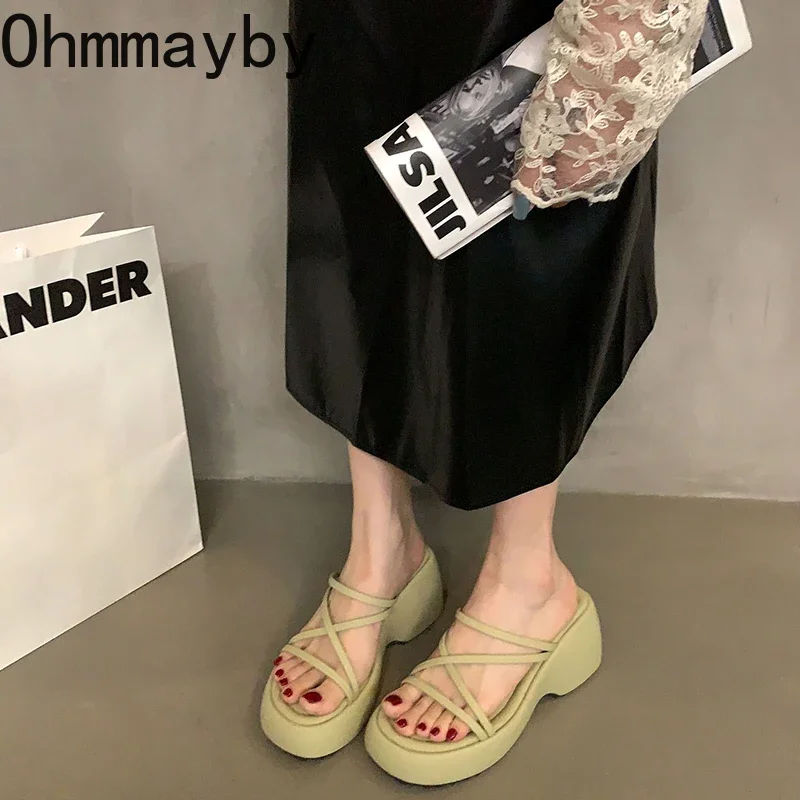 2024 Summer Gladiator Women Slippers Fashion Elegant Narrow Band Slides Shoes Ladies Casual Weges Heel Beach Sandalias