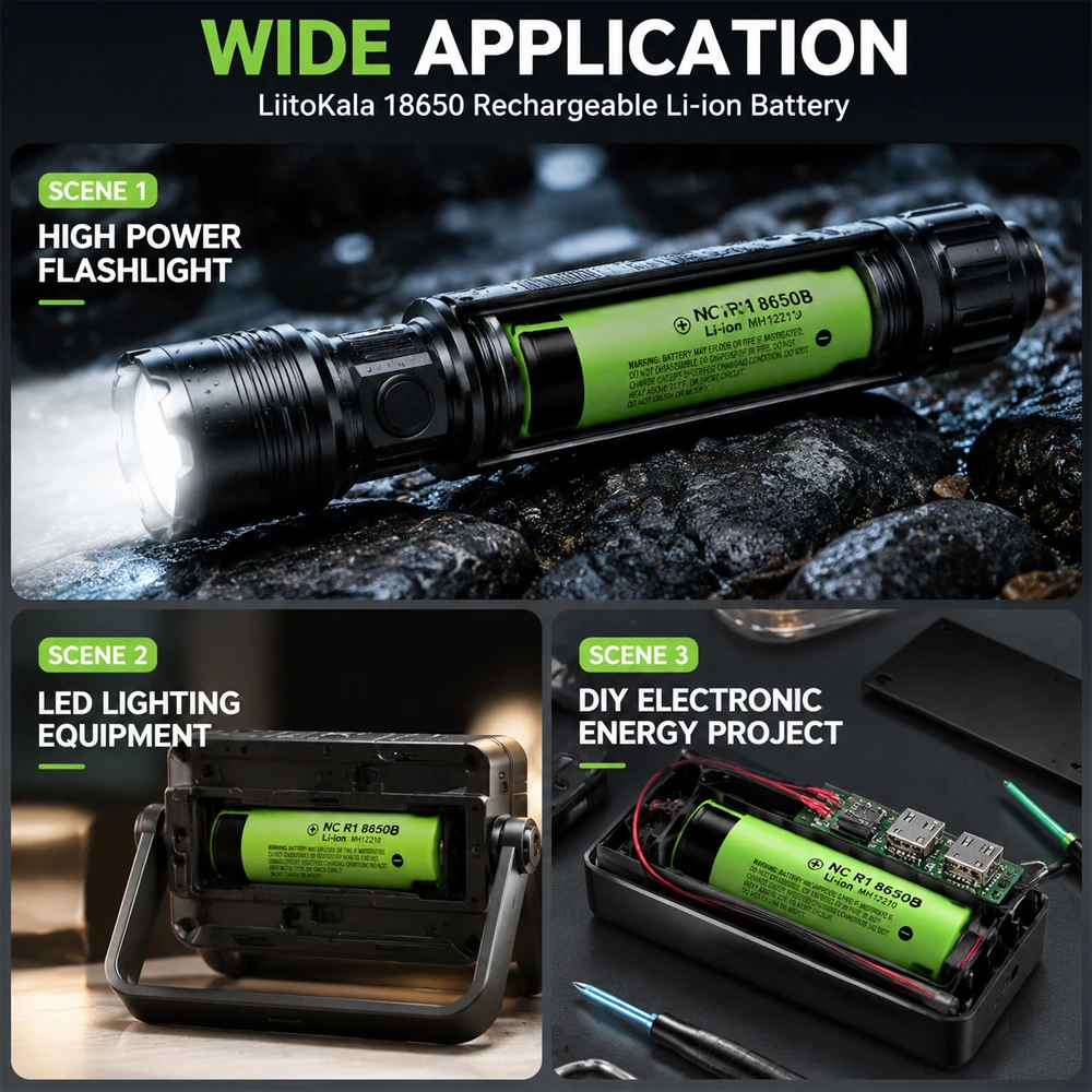 LiitoKala 18650 Akku 3400mAh 3.7V 34B Wiederaufladbarer Li-Ionen-Akku mit flachem Anschluss und hoher Kapazität für Taschenlampen, LED-Leuchten und Powerbanks – Detail 5