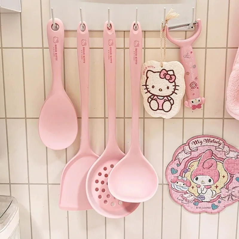 Espátula de Silicona de Anime Sanrio Hello Kitty, Utensilio de Cocina Rosa, Apto para Alimentos, Antiadherente, Resistente al Calor, para Arroz, Bonito