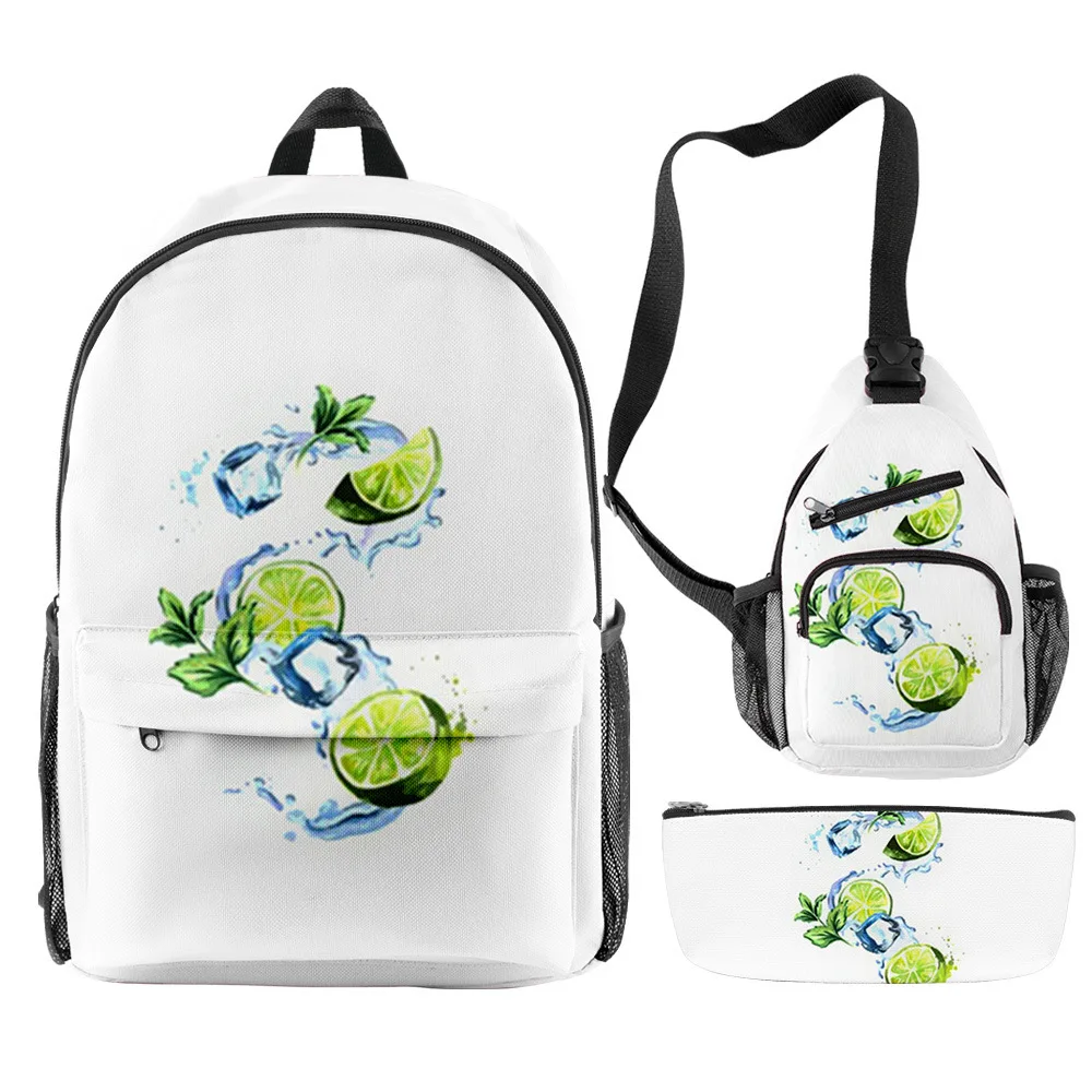 

Trendy Youthful Funny lemon 3pcs/Set Backpack 3D Print Bookbag Laptop Daypack Backpacks Chest Bags Pencil Case