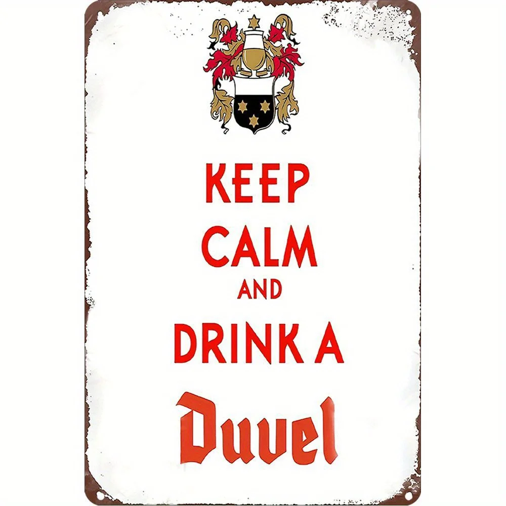 Restez Calme et Buvez un Duvel" - Enseigne Métallique Vintage de Bière Belge - ديكور Murial Rétro Industriel - Affiche d'Impr