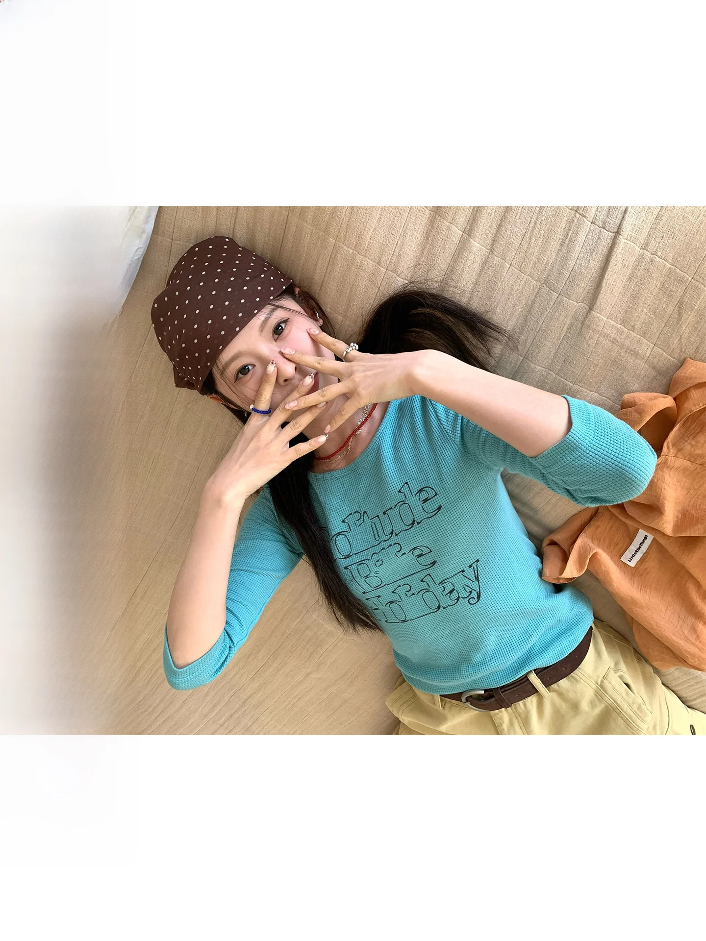 

COK Early Spring New Arrival Korean Sle Women's T-irt Svel Houtooth Print Casual Letter Pattern een Color