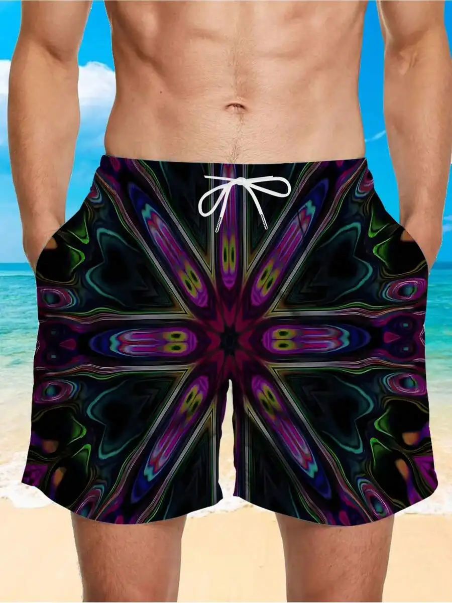 

Mens Casual Beach Shorts With Drawstring And Geometric Print