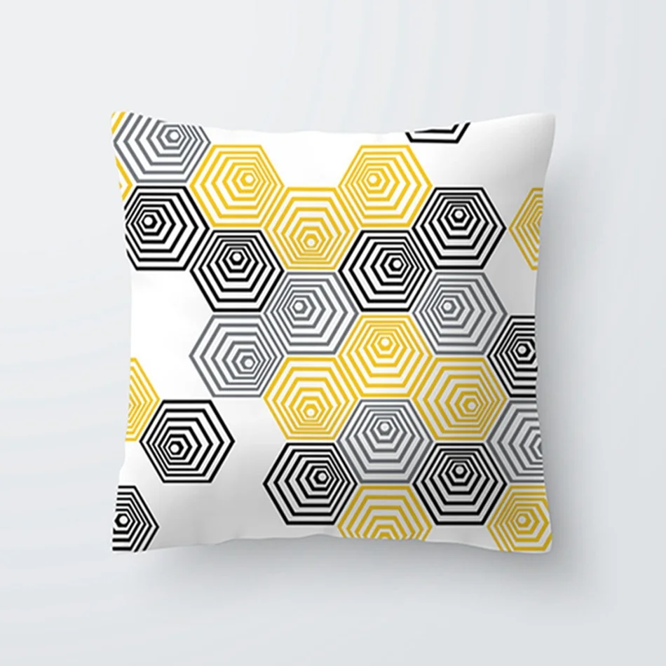 Nordic Yellow Black Abstract Geometric Line Printing Pattern Cushion Cover Home Living Room Sofa Decorative Pillow