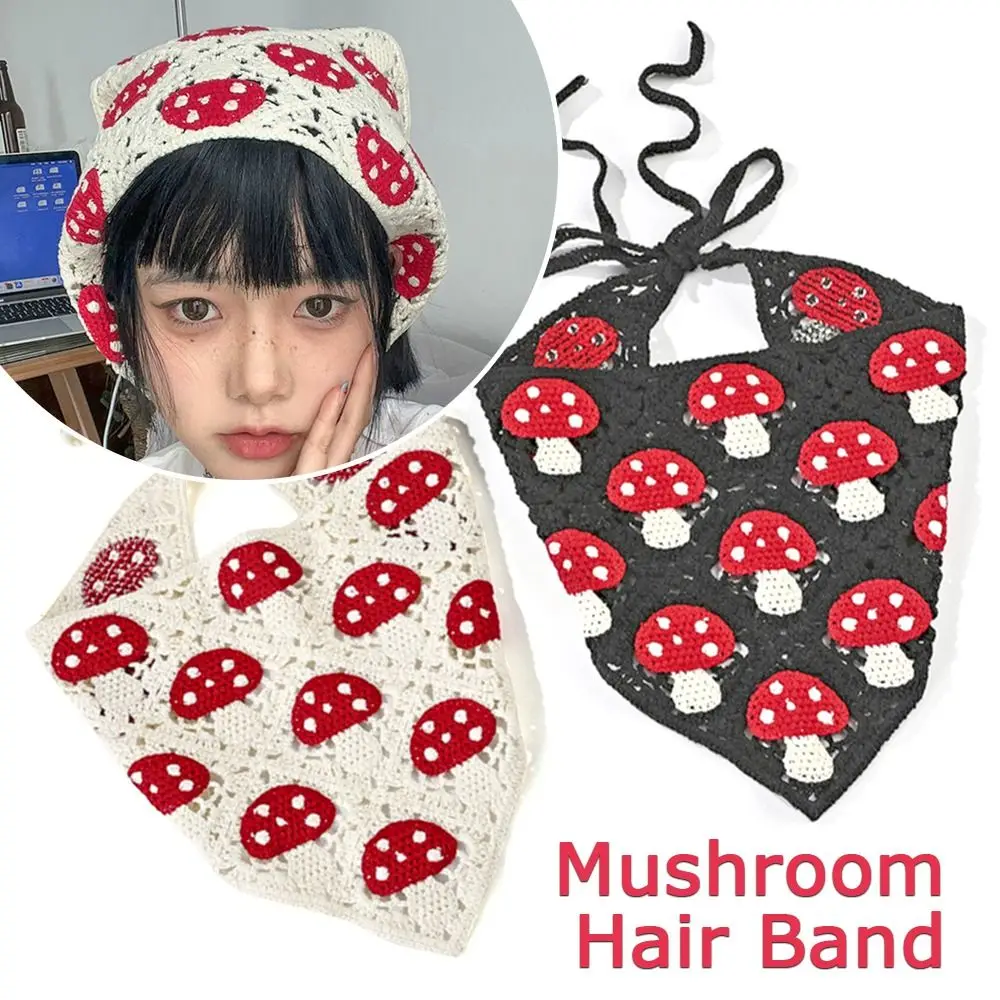 Mushroom Shape Knit Headwear Cute Cotton Hollow Triangle Scarf Crochet Turban Girl