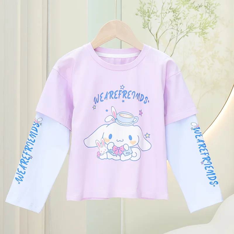 Kawaii Anime Sanrio Cute My Melody Cartoon Girl Long-Sleeved T-Shirt Top Kuromi Cinnamoroll Children\'s Cotton Sweater