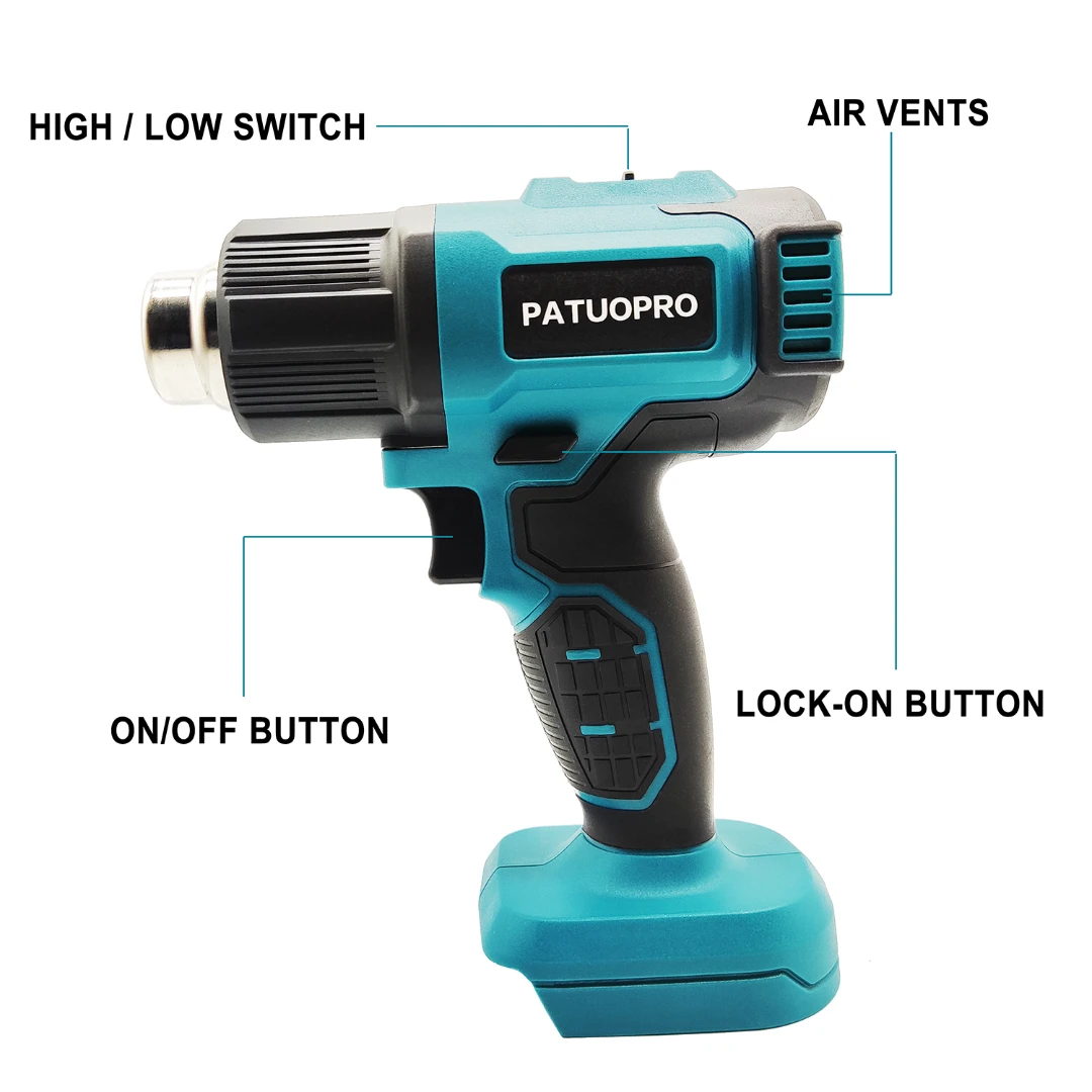 Imagem -02 - Cordless Hot Air Gun com Bicos Temperaturas Ajustáveis Pistola de Calor Elétrica Makita 18v Bateria sem Bateria