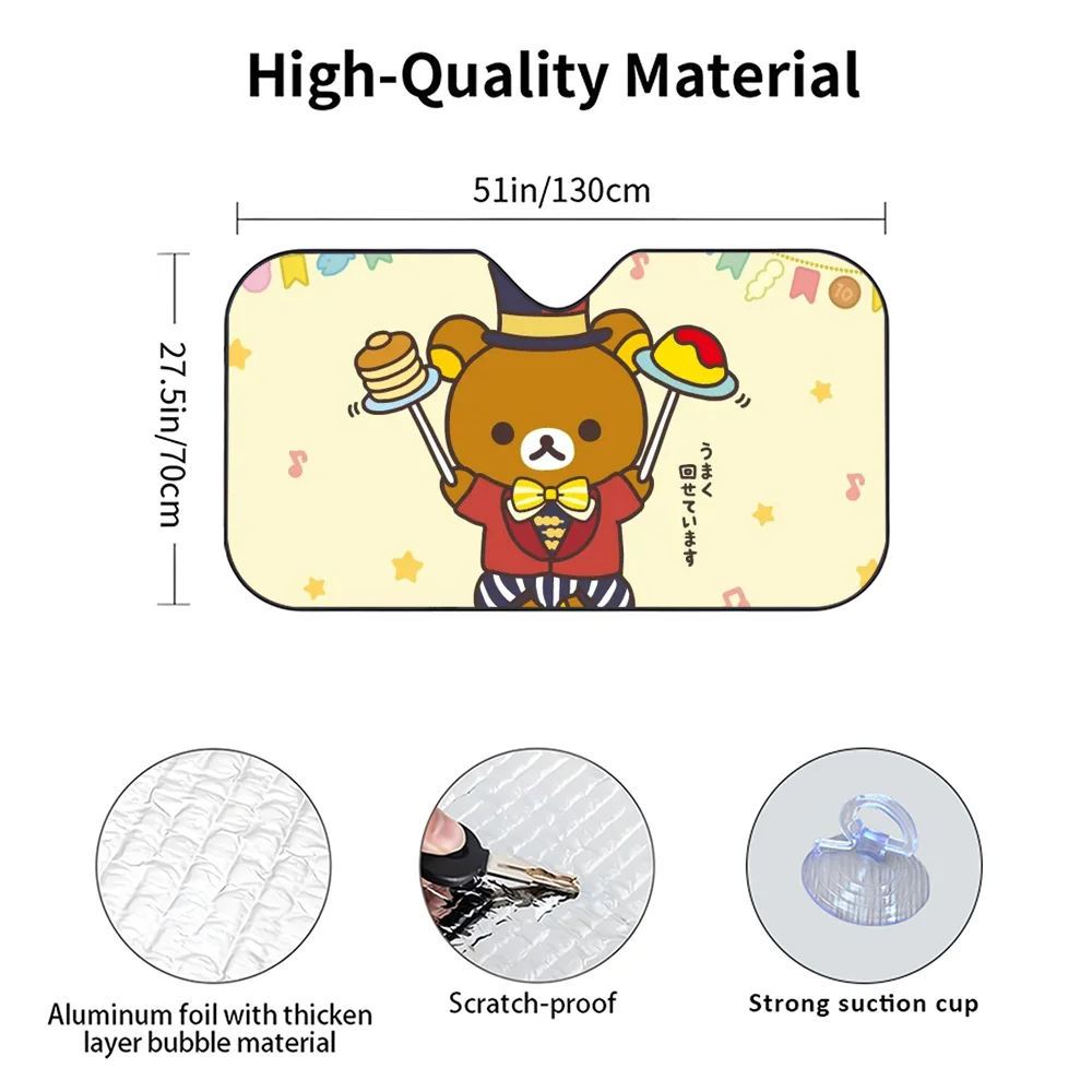 R-Rilakkuma Bären-Autosonnenschutzvorhänge, wärmeisolierende Aluminiumfolie, wiederverwendbare Saugnäpfe, blockieren UV-Strahlen, Sonnenschutz für das Auto – Detail 14