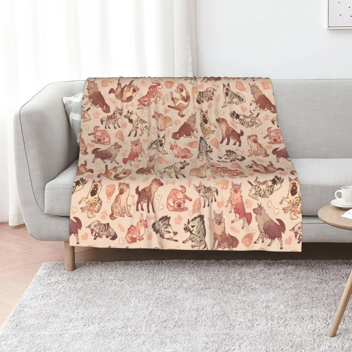 Hyenas in creamy orange Throw Blanket halloween Flannel Fabric Moving christmas gifts blankets and throws Soft Blankets