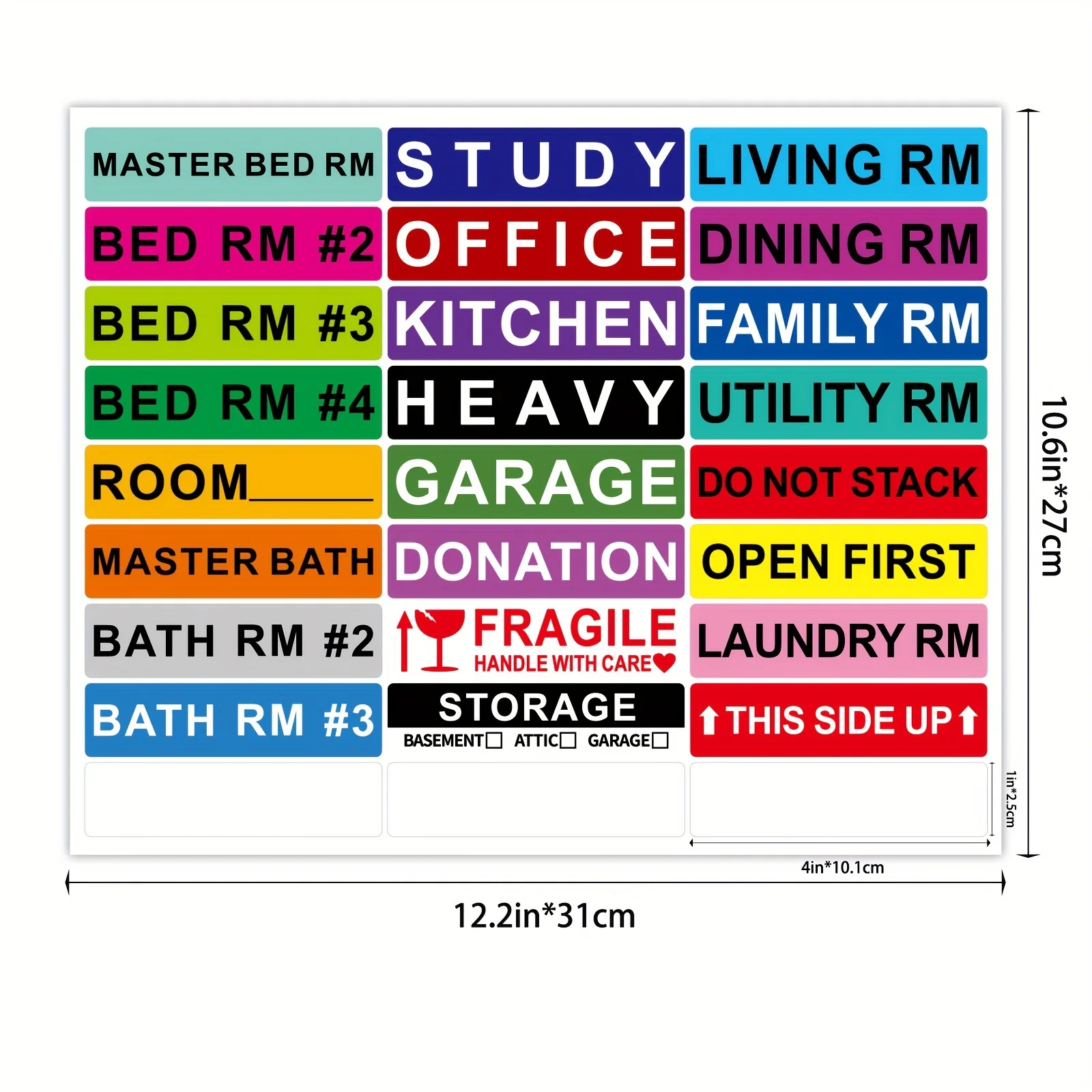 5Pcs 12.2In*10.6In Storage and Sorting Labels for Household Moving and Transport, Color-Coded Household Moving Classification Stickers for Box Storage and Organization, Packing Stickers for Household Item Transport, Storage, and Organization