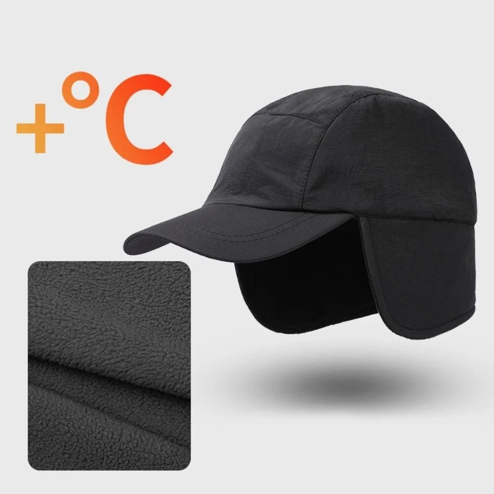 

Casual Polar Fleece Winter Baseball Cap Thick with Ear Flaps Ear Protection Hat Solid Color Waterproof Men's Hat Winter