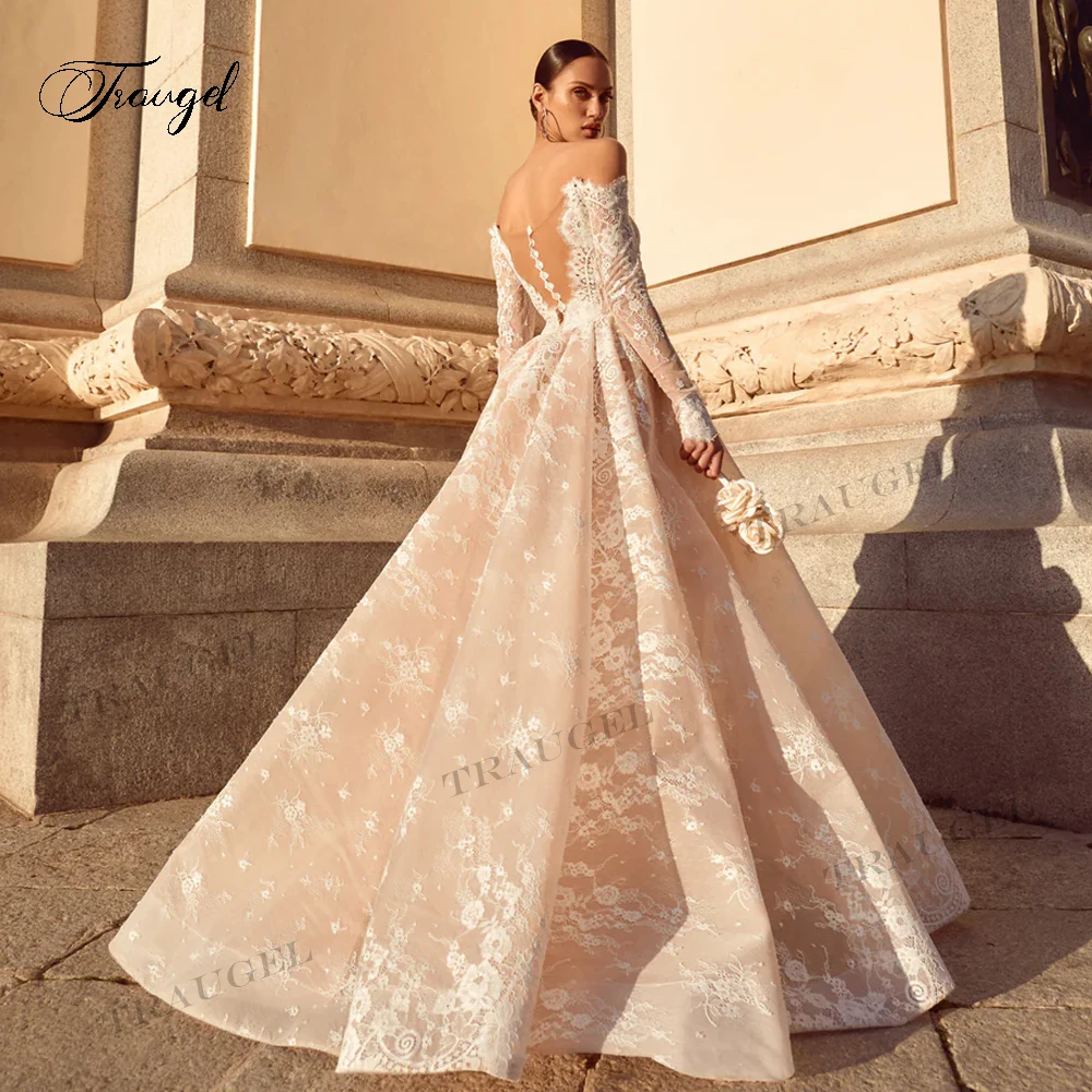 Customized Romantic Long Sleeve Lace Vintage Wedding Dresses Sexy Backless Sweep Train Strapless Robe De Mariee image 2