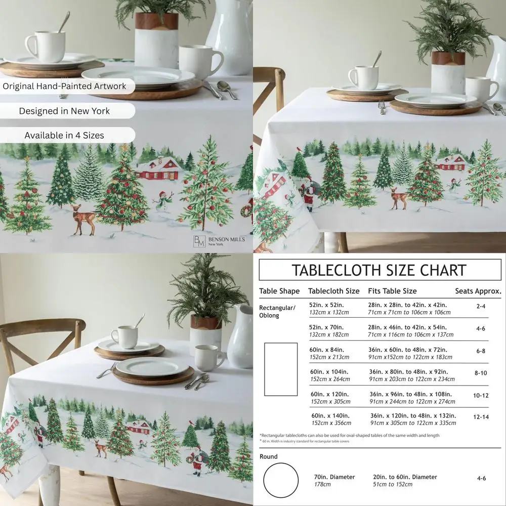 

Elegant Christmas Wonderland Heavy Fabric Tablecloth, Festive Holiday & Winter, 60x104 Rectangular Christmas Decor