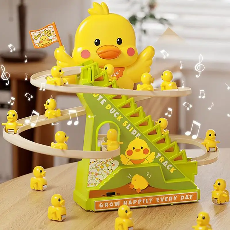 Electric Duck Climbing Stairs Ducks Tracks Slide Toy Set With Music Educational Interactive Animal Cartoon Race Fun For