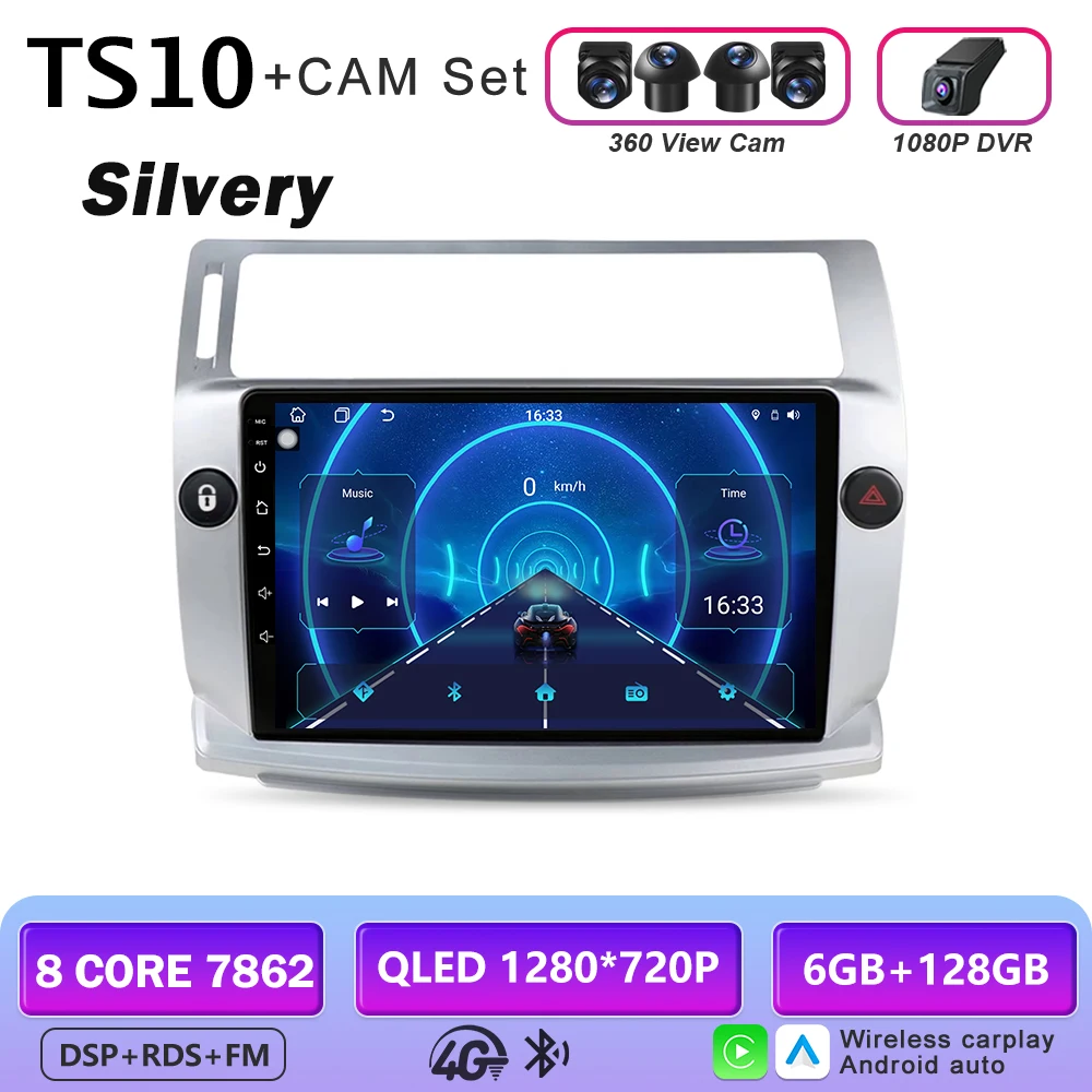 Android 16 multimediaspeler GPS autoradio navigatiesysteem voor Citroen C4 C-Triomphe Quatre 2004-2014 met Carplay
