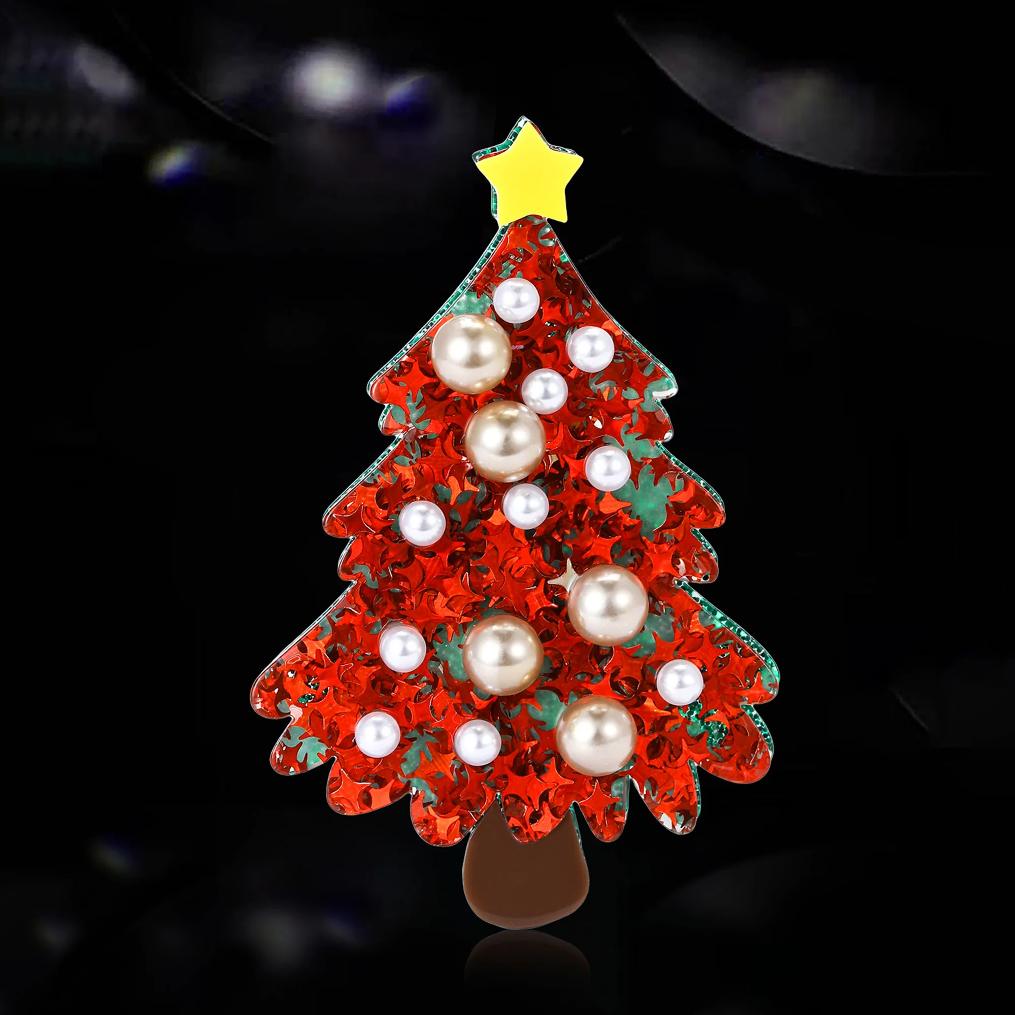 دبابيس شجرة عيد الميلاد الأكريليك الكلاسيكية لعيد الميلاد للنساء دبوس نبات اللؤلؤ هدايا السنة الجديدة إكسسوارات تزيين المجوهرات #2