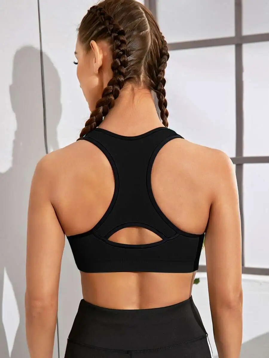 

Powerista Medium Support Scoop Neck Cut Out Back Sports Bra Breathable Stretchy Removable Pads Yoga Gym Daily Summer Casual Wear