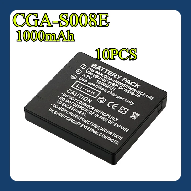 10 Stück 1000 mAh CGA-S008E/BCE10E/DB-70/BP-DC6 Akku für Panasonic Digitalkamera – wiederaufladbarer Li-Ionen-Überladeschutz