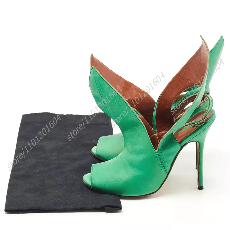Grüne Blume Lange Lederband Wicklung Design Heels Peep Toe Stiletto Sandalen Frauen Casual Offene Ferse Versuchen Sommer Schuhe Nettes Mädchen