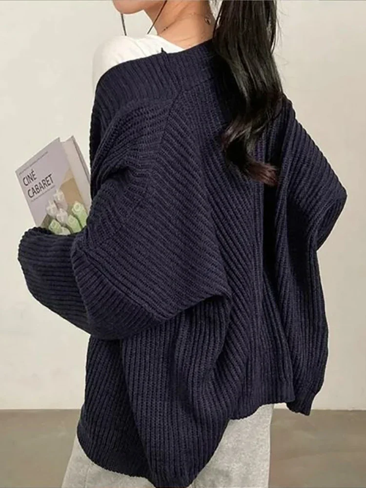 Koreanische frauen Pullover Lose Pullover Warme Solide Pullover Strickwaren Grundlegende Weibliche Tops Herbst Winter 2025, Strickjacke