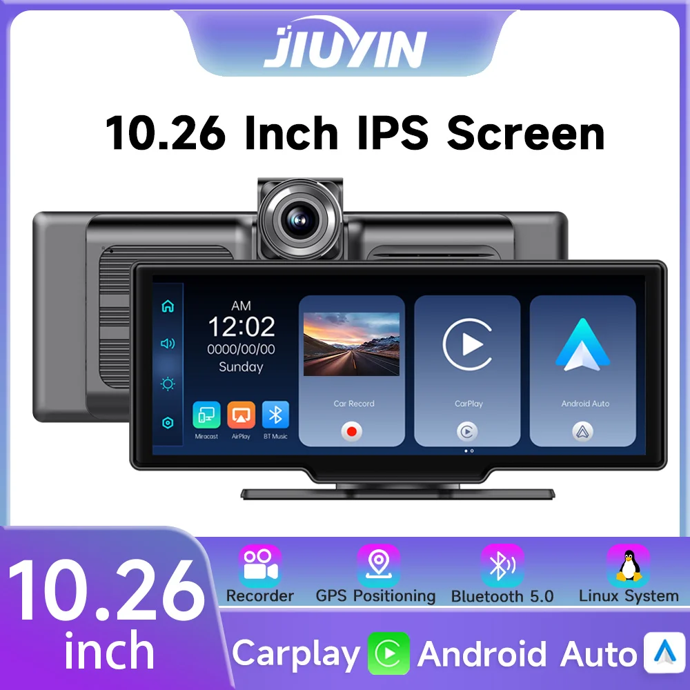 

JIUYIN 10.26 Inch 4K Car DVR Dash Cam Rearview Camera Carplay & Android Auto Navigation With Voice Control BT FM Monitor